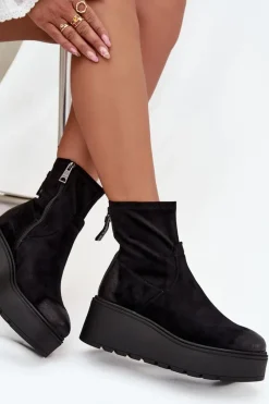 Botki Ocieplane|Botki Na Koturnie>Buty damskie Vinceza Botki Damskie Na Platformie Ocieplane Vinceza 58596 Czarne