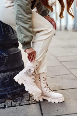 Botki Sznurowane|Czarne Botki>Boto Botki Damskie Na Platformie Ocieplane Beżowe Seul