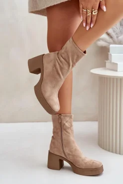 Botki Zimowe Damskie|Brązowe I Beżowe Botki><noscript><img width=