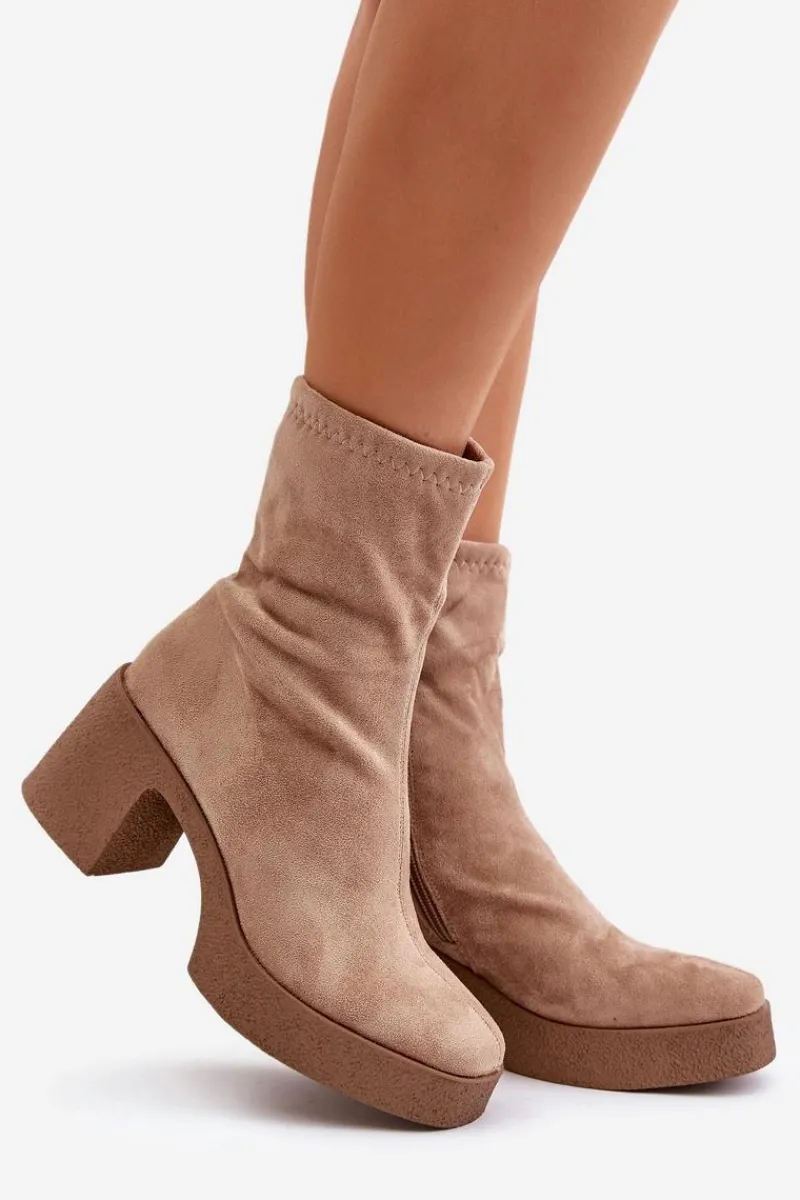 Botki Zimowe Damskie|Brązowe I Beżowe Botki>Damskie buty S.Barski Botki Damskie Na Platformie I Masywnym Obcasie S.Barski HY42-739 Beżowe