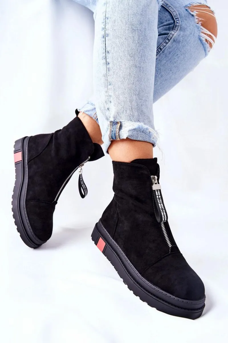 Czarne Botki|Botki Zimowe Damskie>Boto Botki Damskie Na Platformie Czarne Charlee