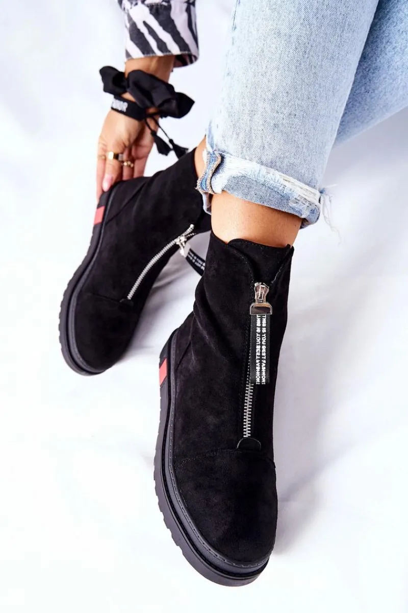 Czarne Botki|Botki Zimowe Damskie>Boto Botki Damskie Na Platformie Czarne Charlee