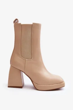 Hot Botki Damskie Na Platformie I Obcasie Beżowe Stelares Damskie Botki Ocieplane|Brązowe I Beżowe Botki