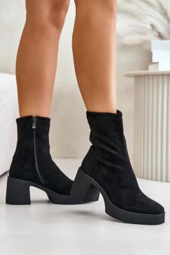 Online Damskie buty S.Barski Botki Damskie Na Platformie I Masywnym Obcasie S.Barski HY42-739 Czarne