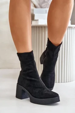 Online Damskie buty S.Barski Botki Damskie Na Platformie I Masywnym Obcasie S.Barski HY42-739 Czarne