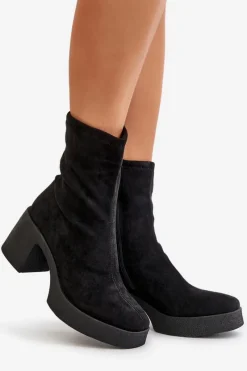 Online Damskie buty S.Barski Botki Damskie Na Platformie I Masywnym Obcasie S.Barski HY42-739 Czarne