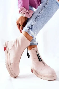 Best Boto Botki Damskie Na Platformie Beżowe Charlee