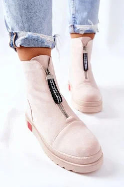Best Boto Botki Damskie Na Platformie Beżowe Charlee