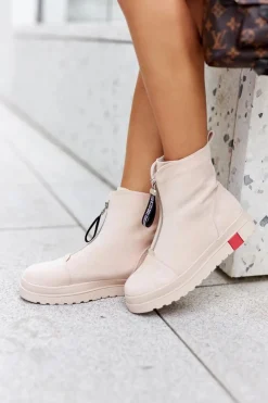 Best Boto Botki Damskie Na Platformie Beżowe Charlee