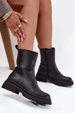 Best Boto Botki Damskie Na Platformie I Płaskim Obcasie Czarne Levira Czarny