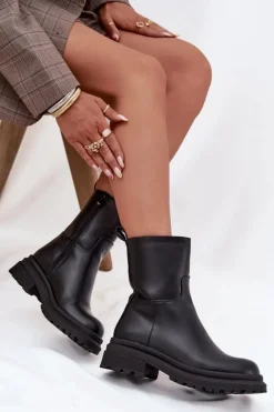 Best Boto Botki Damskie Na Platformie I Płaskim Obcasie Czarne Levira Czarny