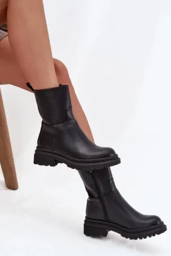 Best Boto Botki Damskie Na Platformie I Płaskim Obcasie Czarne Levira Czarny