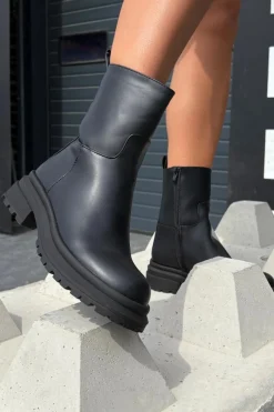 Best Boto Botki Damskie Na Platformie I Płaskim Obcasie Czarne Levira Czarny