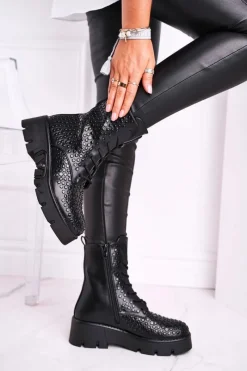 Clearance Boto Botki Damskie Na Platformie Grunge Czarne Don't Stop