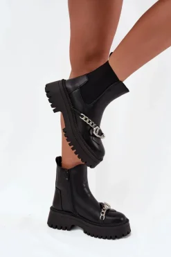Online Boto Botki Damskie Na Platformie Z Łańcuchem Czarne Marvella