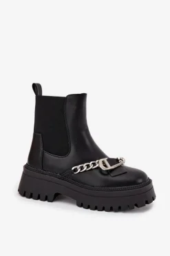 Online Boto Botki Damskie Na Platformie Z Łańcuchem Czarne Marvella