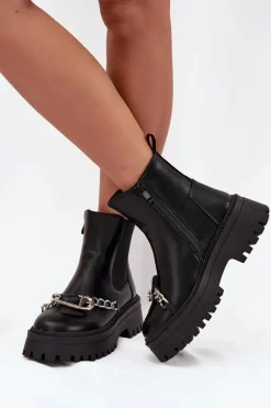 Online Boto Botki Damskie Na Platformie Z Łańcuchem Czarne Marvella