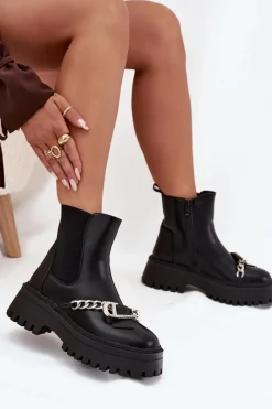 Online Boto Botki Damskie Na Platformie Z Łańcuchem Czarne Marvella