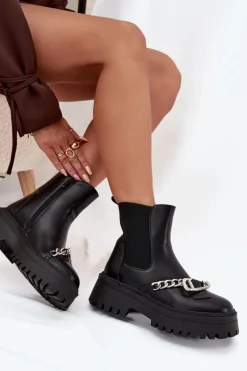 Online Boto Botki Damskie Na Platformie Z Łańcuchem Czarne Marvella