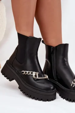 Online Boto Botki Damskie Na Platformie Z Łańcuchem Czarne Marvella
