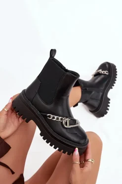 Online Boto Botki Damskie Na Platformie Z Łańcuchem Czarne Marvella