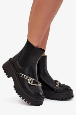 Online Boto Botki Damskie Na Platformie Z Łańcuchem Czarne Marvella