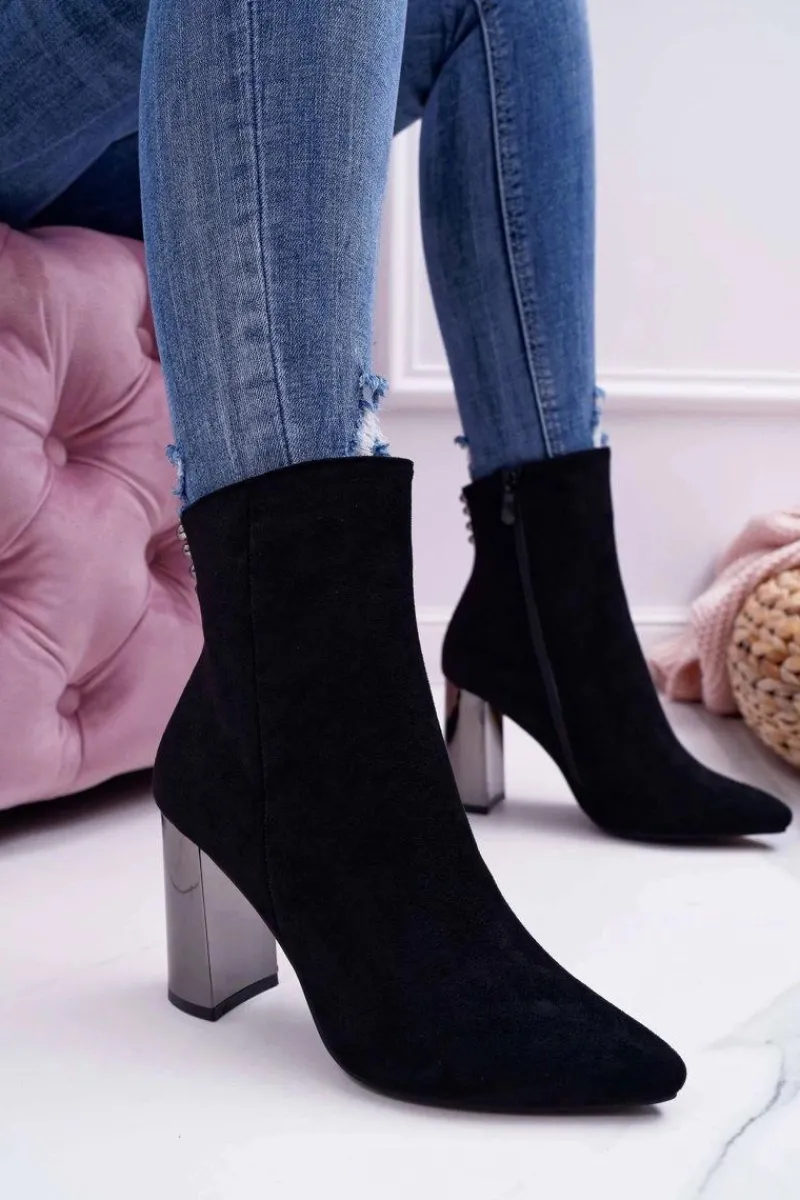 Botki Na Słupku|Botki Na Obcasie>Boto Botki Damskie Na Srebrnym Słupku Czarne Dimmy