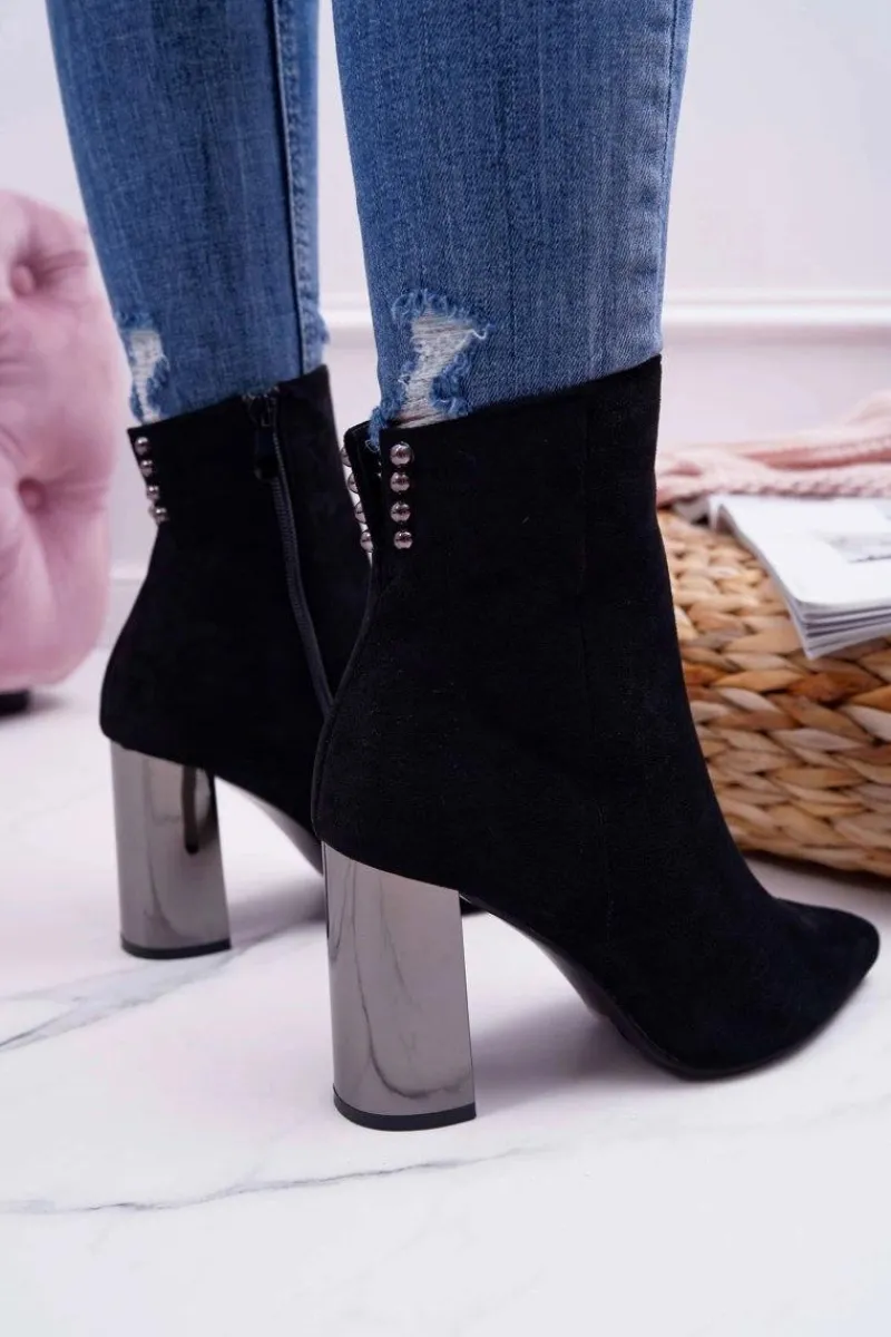 Botki Na Słupku|Botki Na Obcasie>Boto Botki Damskie Na Srebrnym Słupku Czarne Dimmy