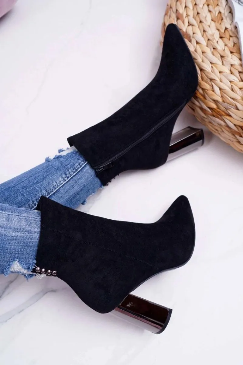 Botki Na Słupku|Botki Na Obcasie>Boto Botki Damskie Na Srebrnym Słupku Czarne Dimmy