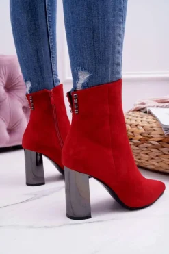 New Boto Botki Damskie Na Srebrnym Słupku Czerwone Dimmy