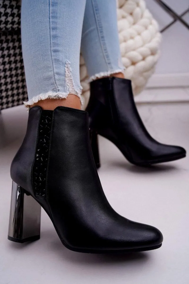 Outlet Boto Botki Damskie Na Srebrnym Słupku Czarne Peve