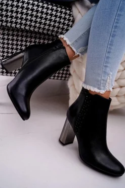 Outlet Boto Botki Damskie Na Srebrnym Słupku Czarne Peve