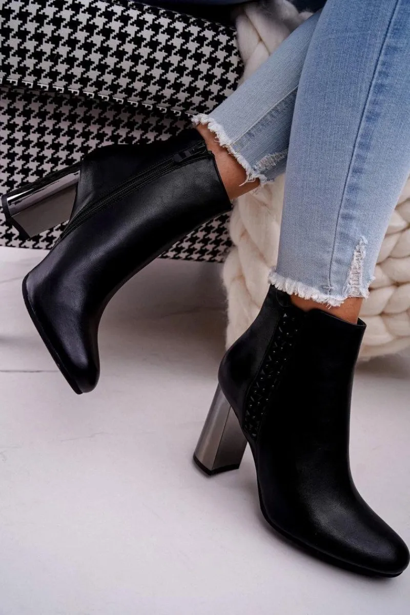 Outlet Boto Botki Damskie Na Srebrnym Słupku Czarne Peve