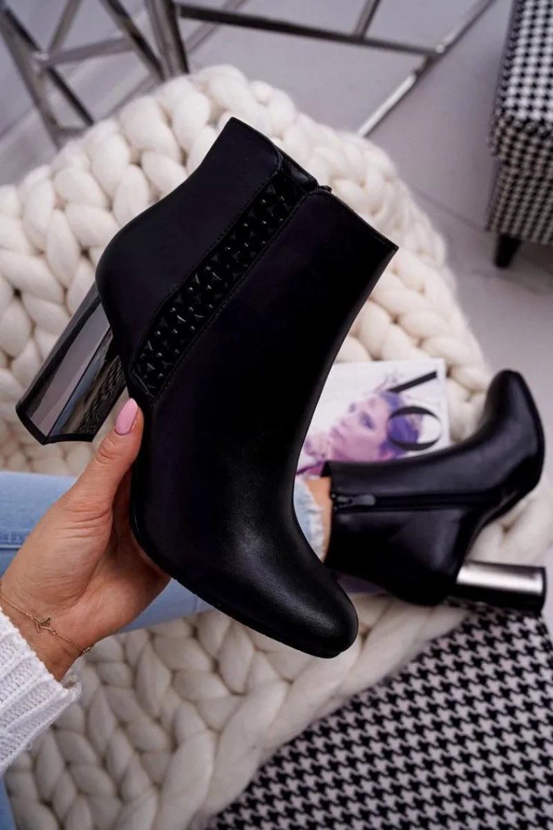 Outlet Boto Botki Damskie Na Srebrnym Słupku Czarne Peve