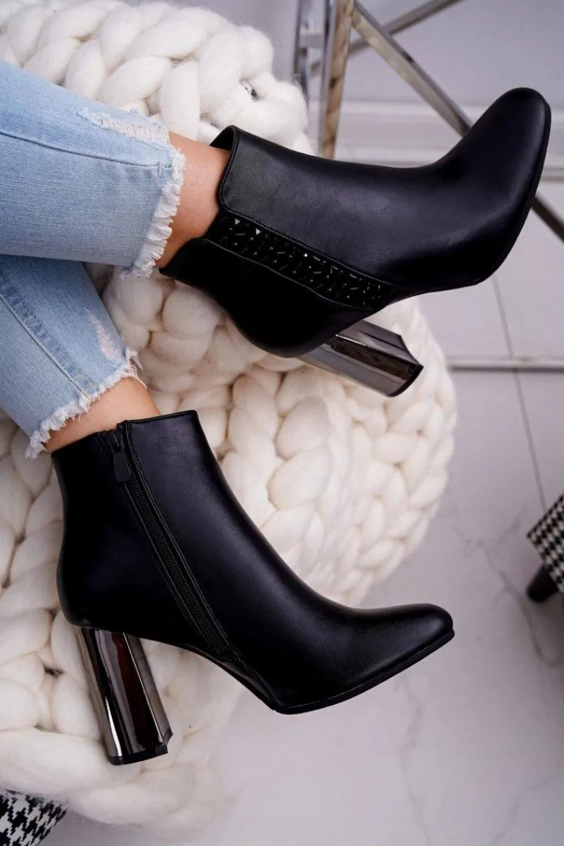 Outlet Boto Botki Damskie Na Srebrnym Słupku Czarne Peve