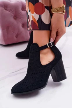Botki Wiosenne|Botki Na Słupku>Boto Botki Damskie Na Słupku Ażurowe Z Wycięciami Czarne GoodDay