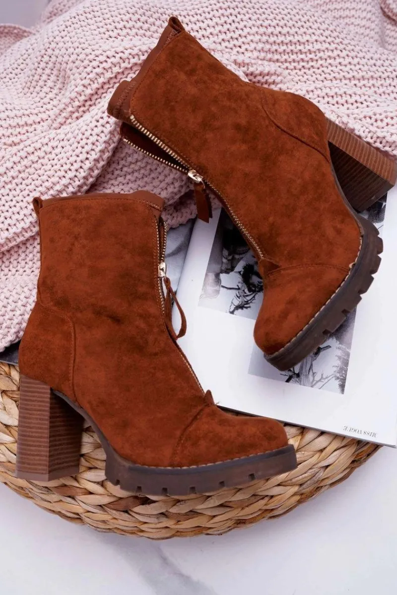 Botki Na Słupku|Brązowe I Beżowe Botki>Boto Botki Damskie Na Słupku Camel Frann