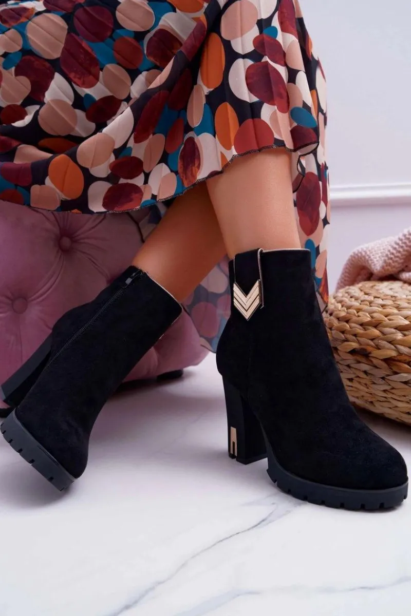 Botki Na Słupku|Botki Zimowe Damskie>Boto Botki Damskie Na Słupku Ciepłe Zamszowe M319 Czarne Midway