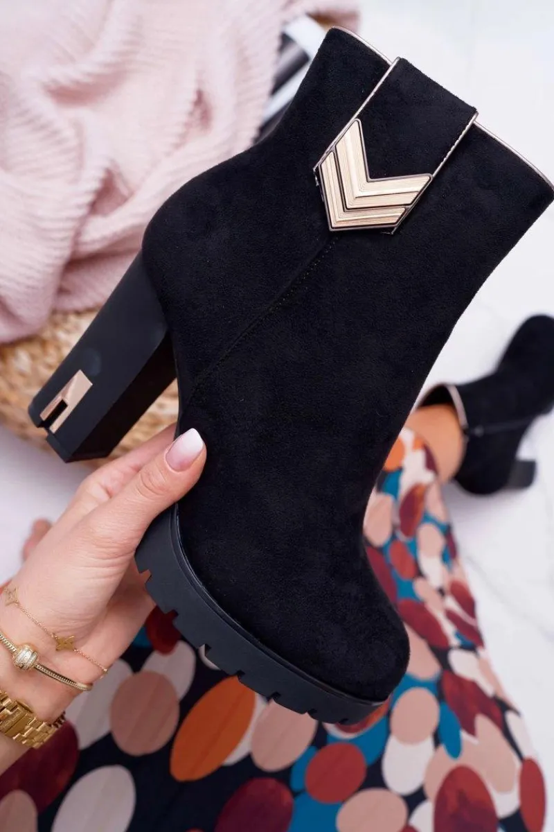 Botki Na Słupku|Botki Zimowe Damskie>Boto Botki Damskie Na Słupku Ciepłe Zamszowe M319 Czarne Midway