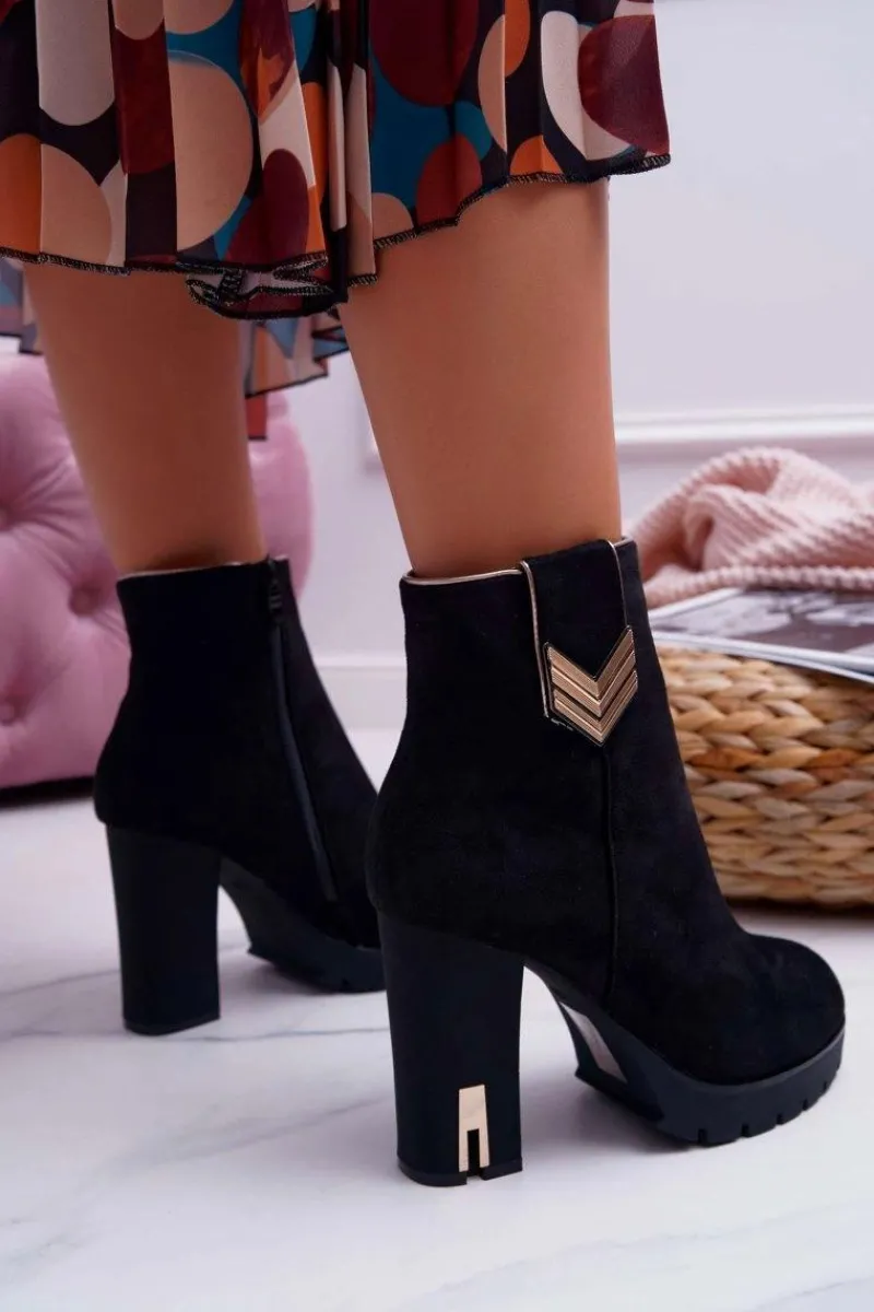 Botki Na Słupku|Botki Zimowe Damskie>Boto Botki Damskie Na Słupku Ciepłe Zamszowe M319 Czarne Midway