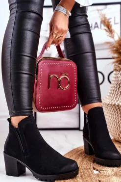 Botki Na Słupku|Czarne Botki>Damskie buty S.Barski Botki Damskie Na Słupku Ciepłe Czarne Veronica