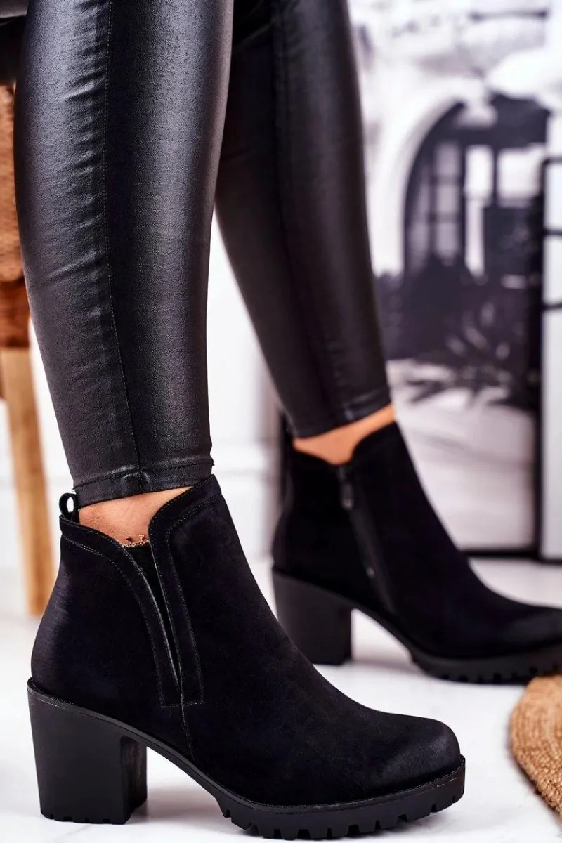 Botki Na Słupku|Czarne Botki>Damskie buty S.Barski Botki Damskie Na Słupku Ciepłe Czarne Veronica