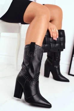 Botki Na Słupku|Czarne Botki>Boto Botki Damskie Na Słupku Ciepłe Kowbojki Czarne Athens