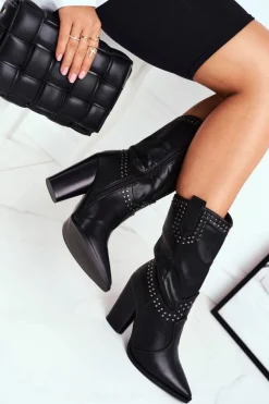Botki Na Słupku|Czarne Botki>Boto Botki Damskie Na Słupku Ciepłe Kowbojki Czarne Athens