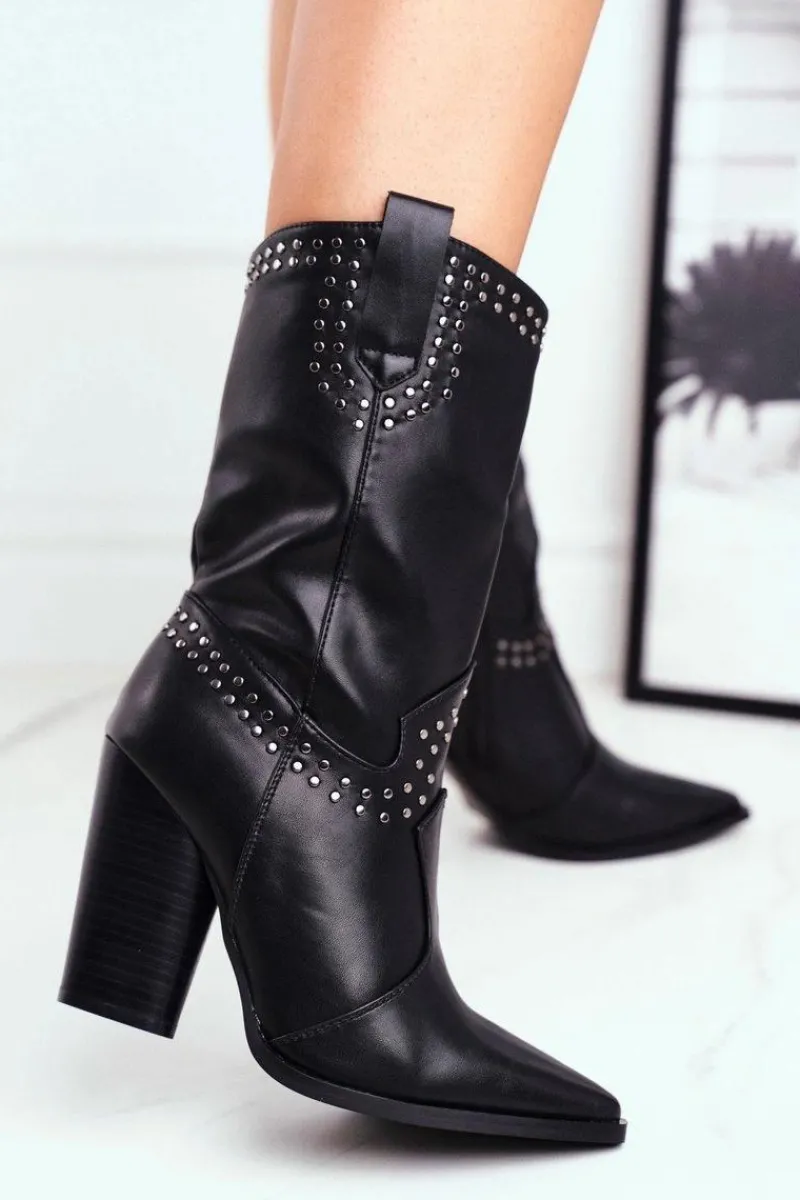 Botki Na Słupku|Czarne Botki>Boto Botki Damskie Na Słupku Ciepłe Kowbojki Czarne Athens