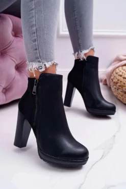 Botki Na Słupku|Botki Zimowe Damskie>Boto Botki Damskie Na Słupku Czarne Malma