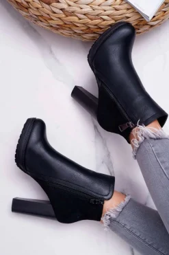 Botki Na Słupku|Botki Zimowe Damskie>Boto Botki Damskie Na Słupku Czarne Malma