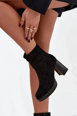 Botki Na Słupku|Botki Na Obcasie>Boto Botki Damskie Na Słupku Czarne Pavinne