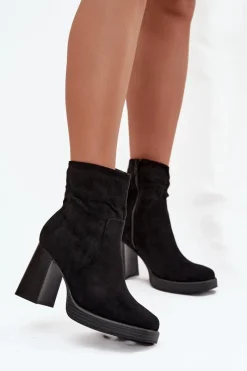 Botki Na Słupku|Botki Na Obcasie>Boto Botki Damskie Na Słupku Czarne Pavinne