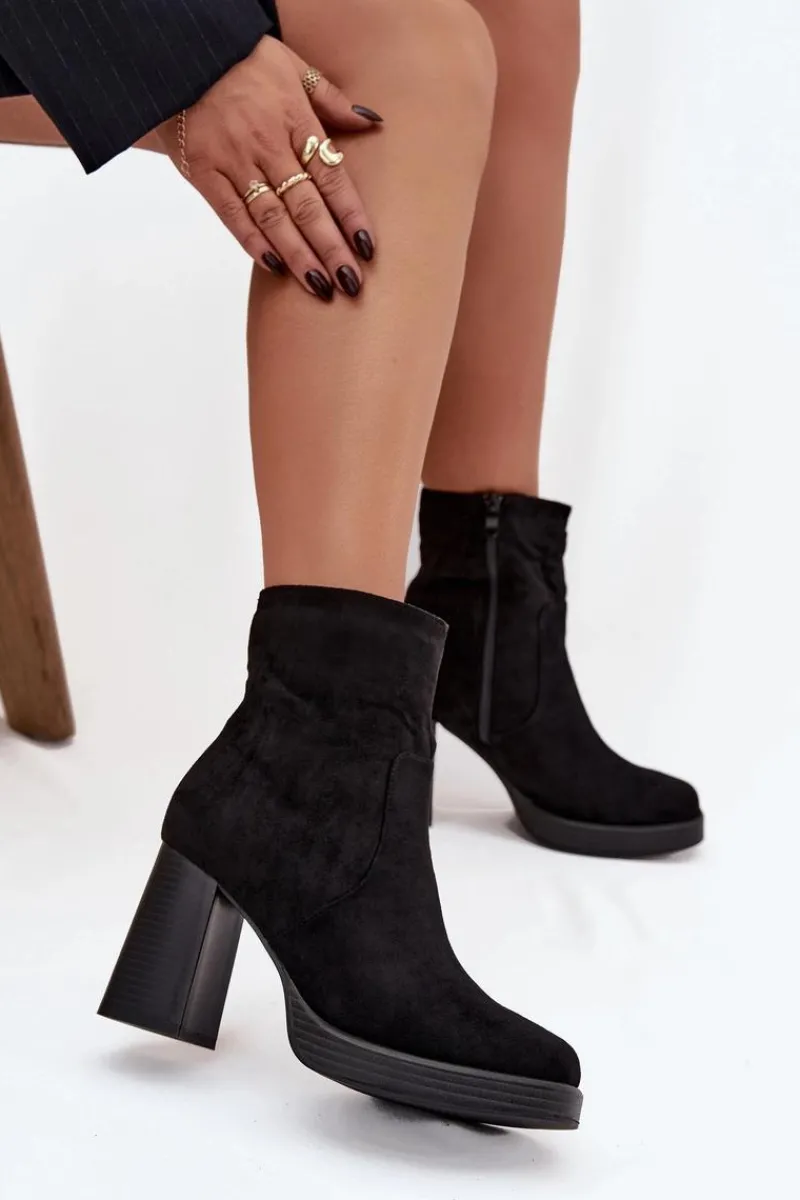 Botki Na Słupku|Botki Na Obcasie>Boto Botki Damskie Na Słupku Czarne Pavinne